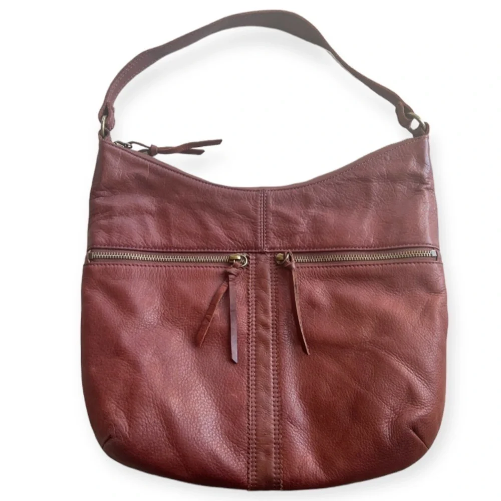 MARGOT New York Pinking Hobo Leather Brown Bag Purse